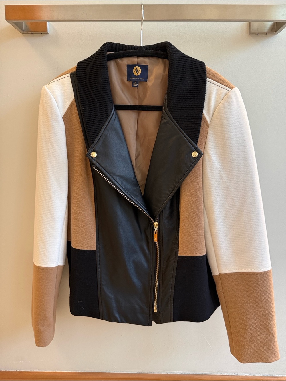 Colorblock Faux-Leather Jacket - Black, Cream & Tan
